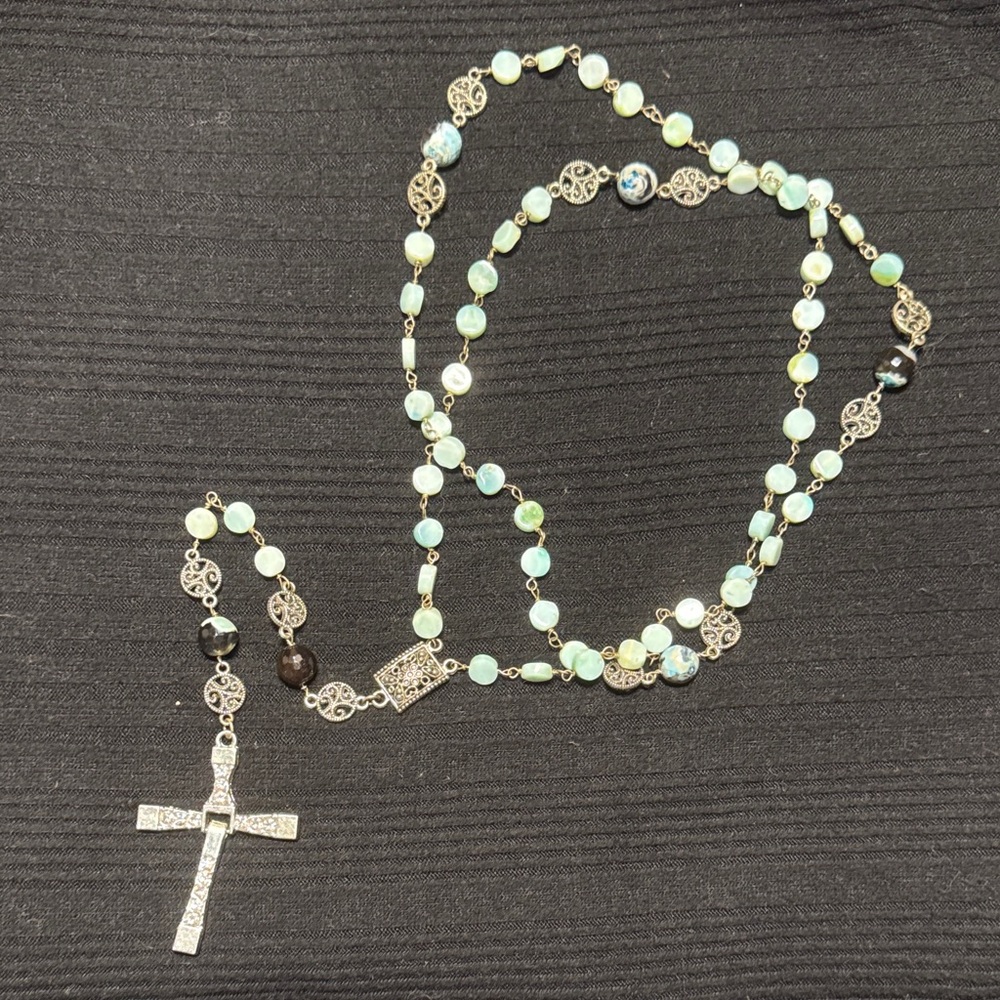 Silver and Blue Beaded Cross rosary